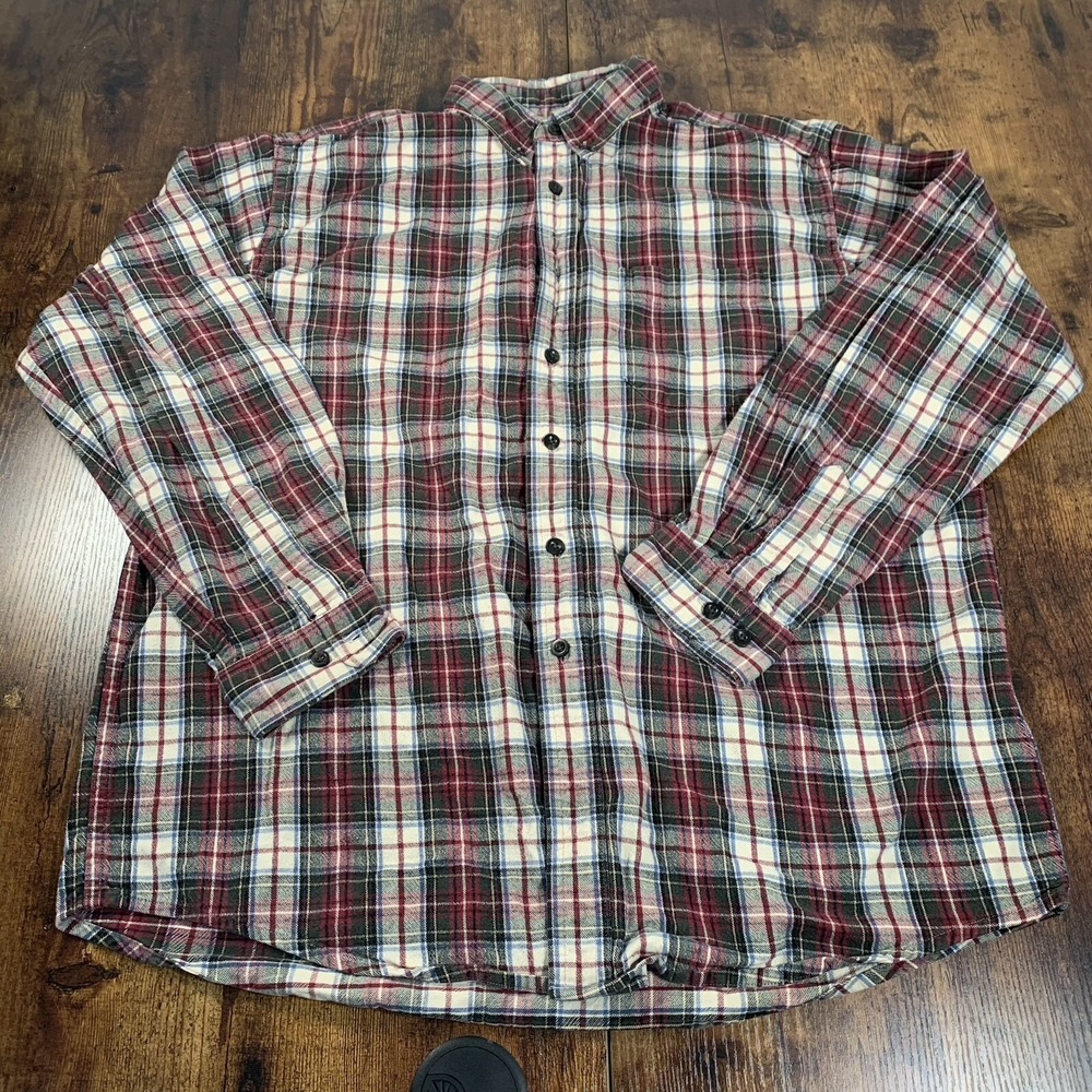LL BEAN‎ LONG SLEEVE PLAID BUTTON DOWN SHIRT RED GREEN MENS LARGE REG EUC